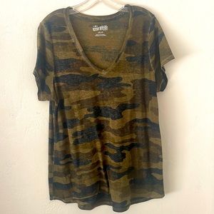LUCKY BRAND Camo V-Neck Short Sleeve T-shirt, Plus Size 1X